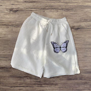 Waffle Butterfly Print Sports Casual Shorts