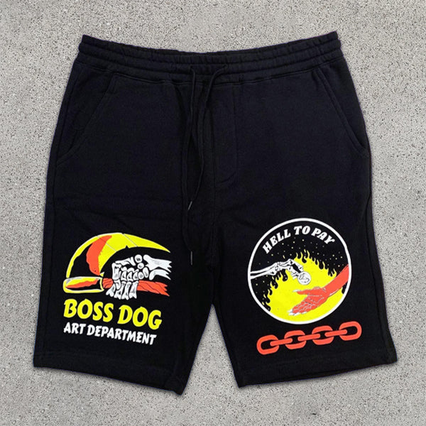 Skull Graphic Print Elastic Shorts