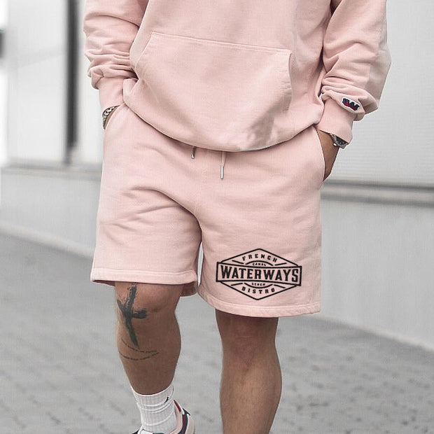 graphic print elastic shorts