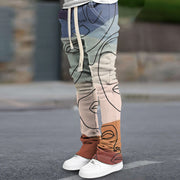 Vintage abstract art print slim fit flared trousers