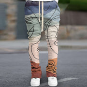 Vintage abstract art print slim fit flared trousers