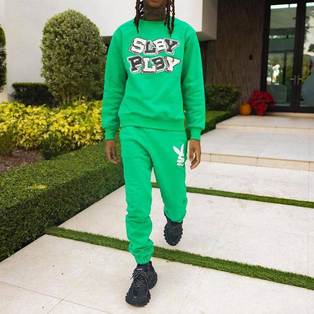 Street style character print pullover trousers suit