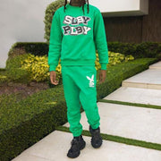 Street style character print pullover trousers suit