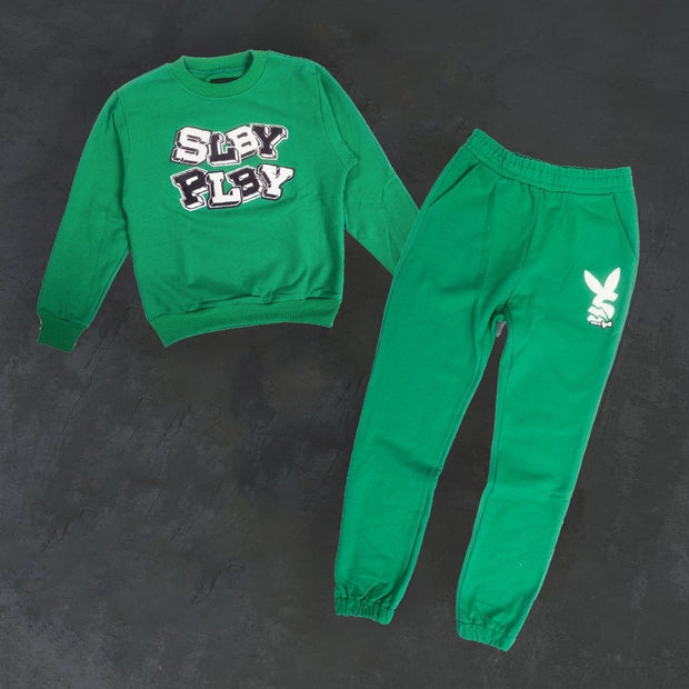 Street style character print pullover trousers suit