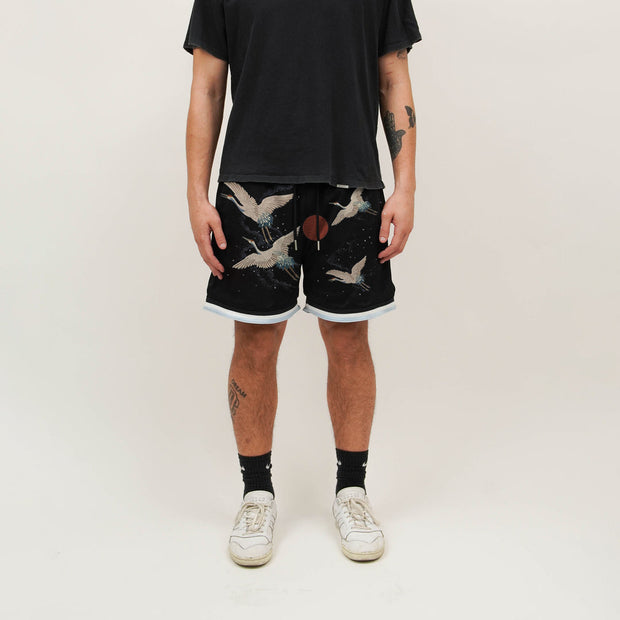 Flying Crane Pattern Casual Retro Street Shorts