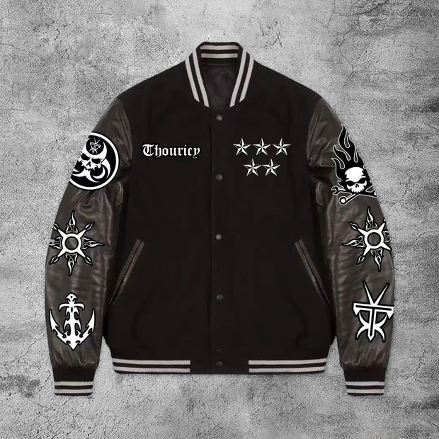 Casual dark skull flame baseball jacket