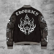 Casual dark skull flame baseball jacket