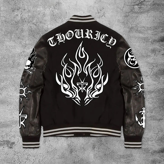 Casual dark skull flame baseball jacket