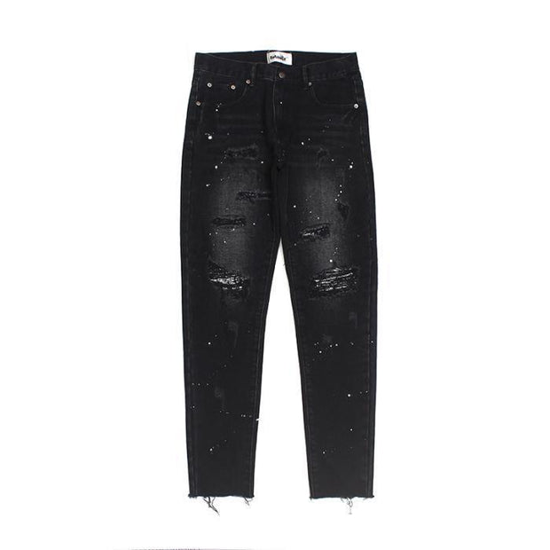 Vintage wash distressed straight ripped jeans