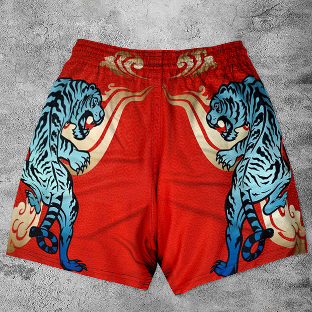 Festive Print Tiger Retro Track Shorts