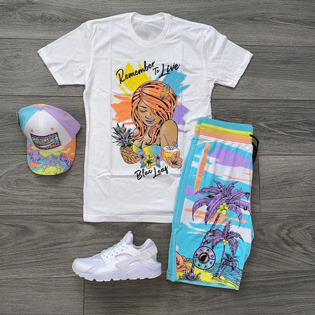 Vacation style printed short-sleeved casual suit