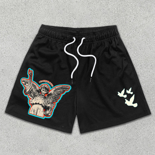 Angel Graphic Print Elastic Shorts