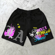 graphic print elastic shorts