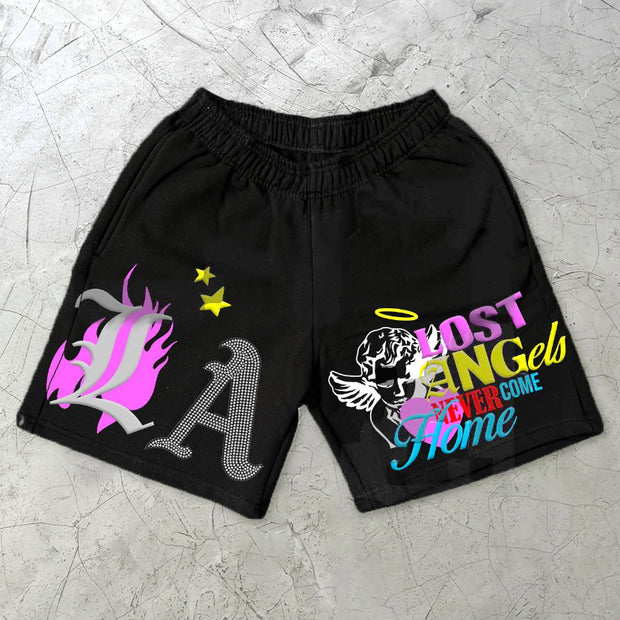 graphic print elastic shorts