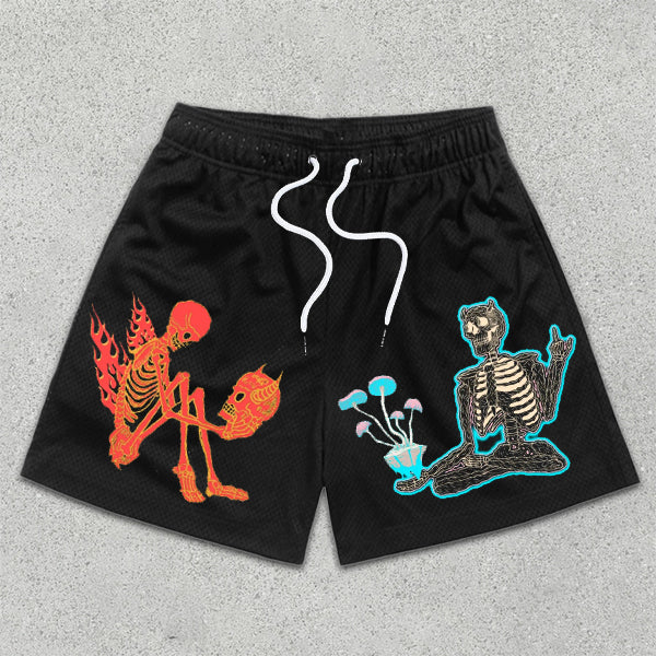 Skull Graphic Print Elastic Shorts
