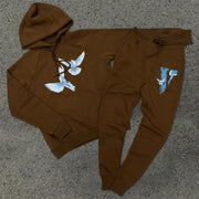 Vintage Dove Print Hoodie Sets