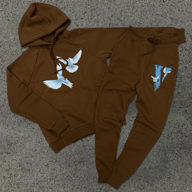 Vintage Dove Print Hoodie Sets
