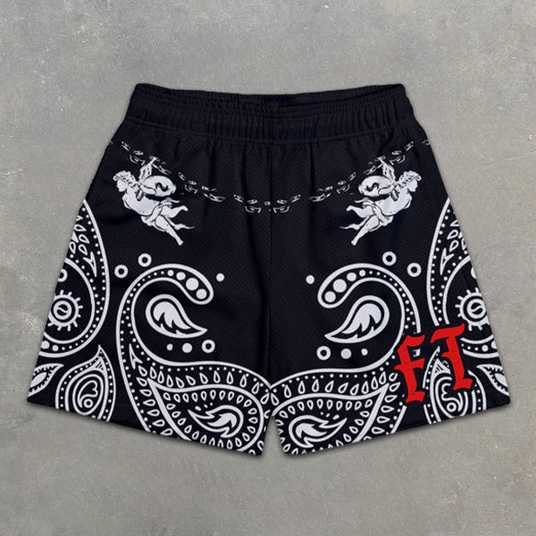 Paisley Graphic Print Elastic Shorts