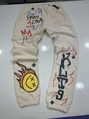 Personalized street style graffiti print loose round neck sweatshirt suit