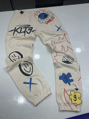 Personalized street style graffiti print loose round neck sweatshirt suit