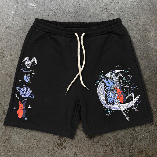 Trendy Retro Skull Rabbit Street Shorts