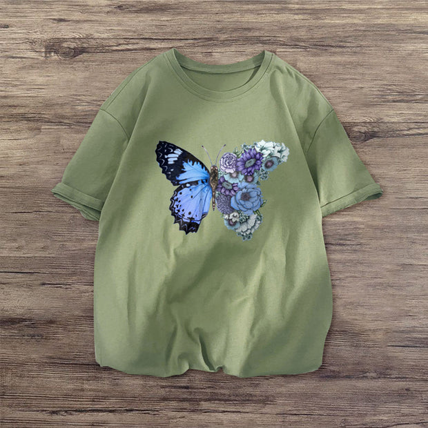 Street style retro butterfly fashion casual short-sleeved T-shirt