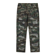 High street camouflage destruction design overalls street hole old washed loose straight denim trousers tide