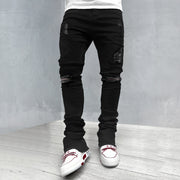 Patch Frayed Stretch Slim Fit Jeans