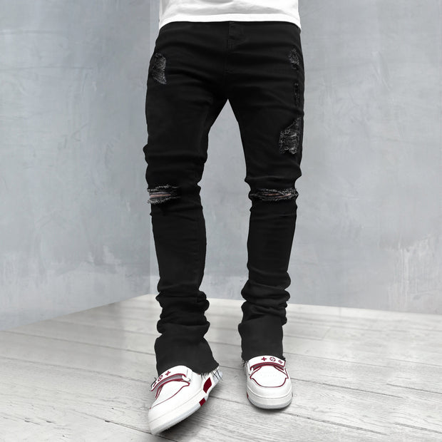 Patch Frayed Stretch Slim Fit Jeans