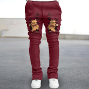 Bear print trendy street straight trousers