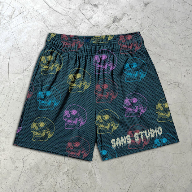 Skull Print Elastic Shorts