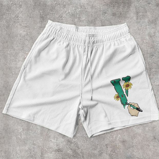 Retro fashion print hip-hop mesh shorts