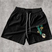 Retro fashion print hip-hop mesh shorts