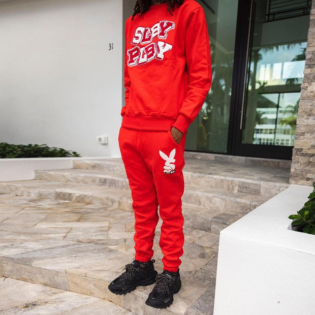 Street style character print pullover trousers suit
