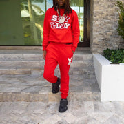 Street style character print pullover trousers suit