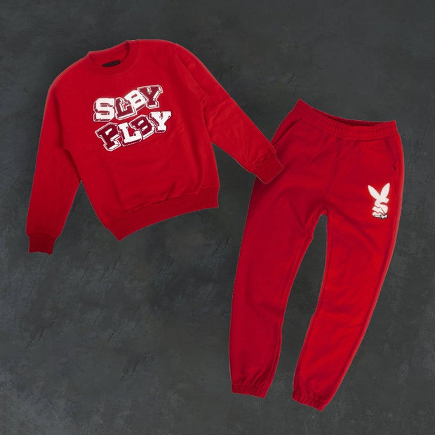 Street style character print pullover trousers suit