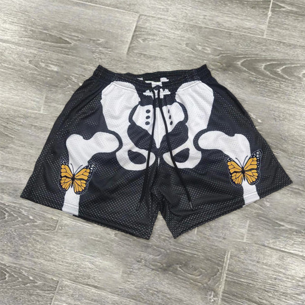 Funny bone print mesh track shorts