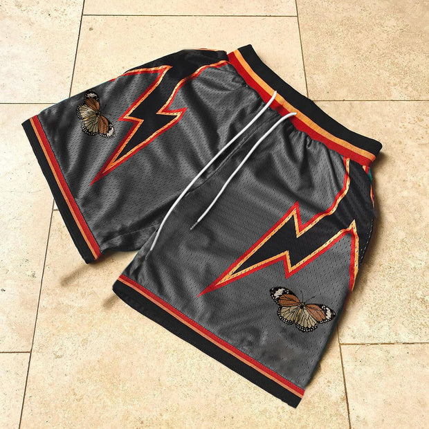 Lightning Butterfly Pattern Casual Mesh Shorts