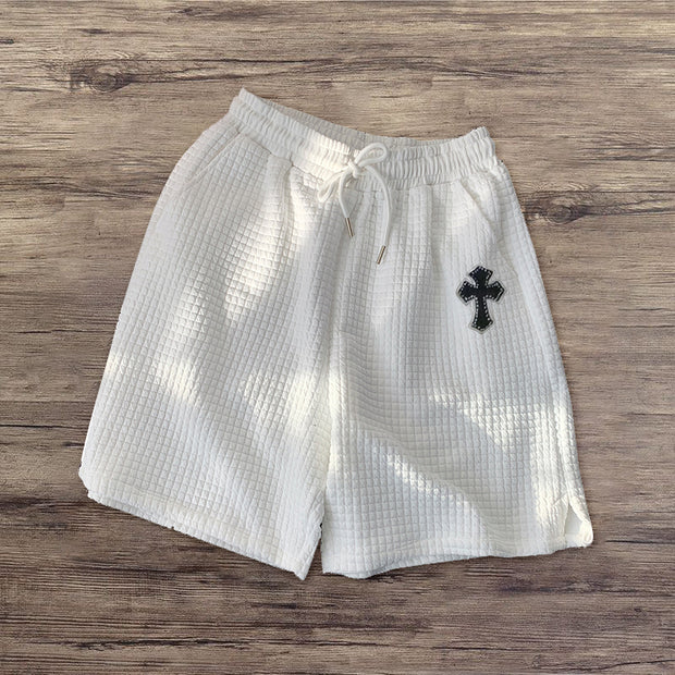 Waffle cross print street shorts