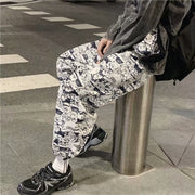 Personalized hip-hop loose cartoon graffiti drawstring trousers