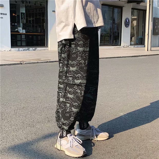 Personalized hip-hop loose cartoon graffiti drawstring trousers