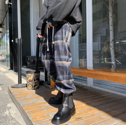 All-match Hong Kong-style casual loose-fit check pants