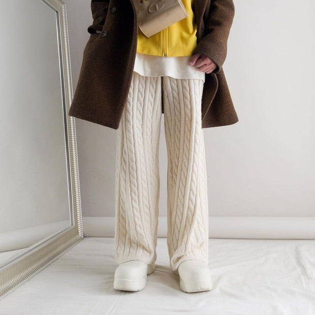 Straight wide leg loose slim sweater knitted casual trousers