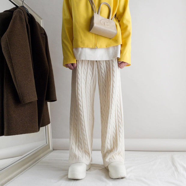 Straight wide leg loose slim sweater knitted casual trousers