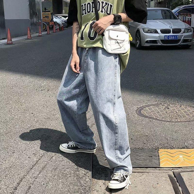Retro drape wide-leg jeans men's straight loose pants