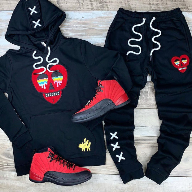 Casual Love Print Hooded Pants Set
