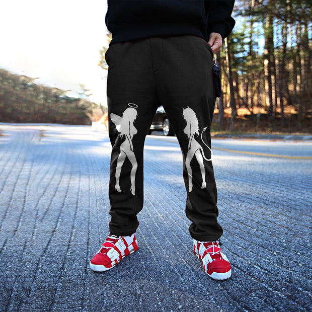 Street style angel and devil print casual trousers