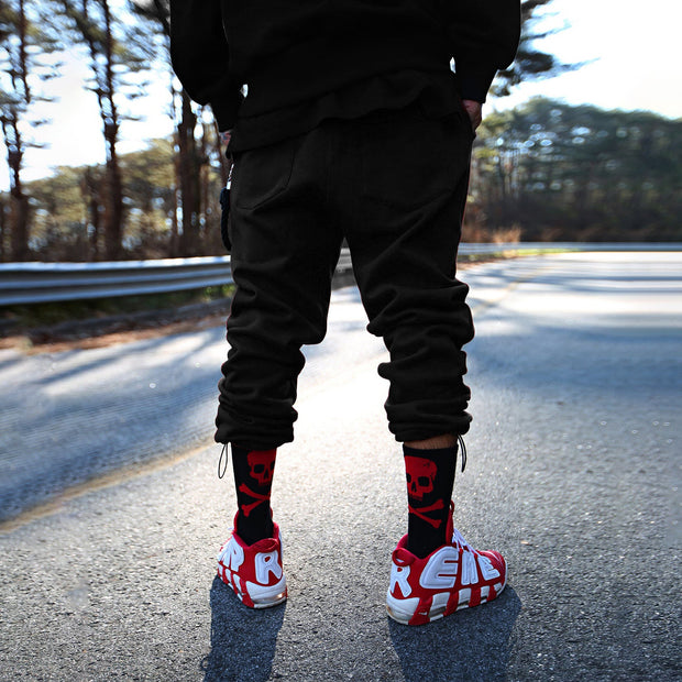 Street style angel and devil print casual trousers