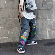 Graffiti rainbow letters printed jeans