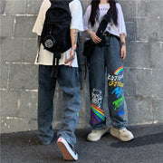 Graffiti rainbow letters printed jeans